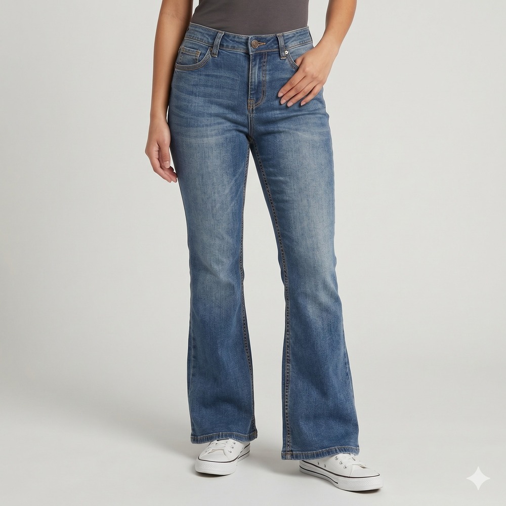 Source‎ of Wisdom Flare Leg Jeans Womens Size 16 Blue Denim Stretch EUC